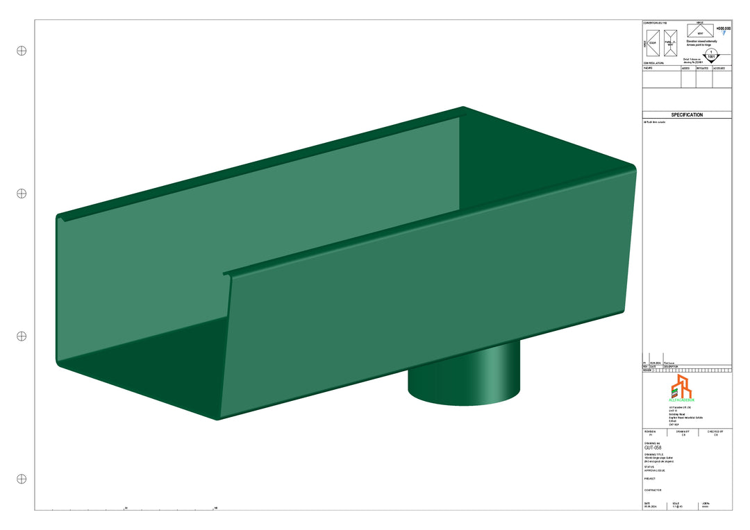 Aluminium Radius Gutter - Type 6 - End Spout - 63 Dia