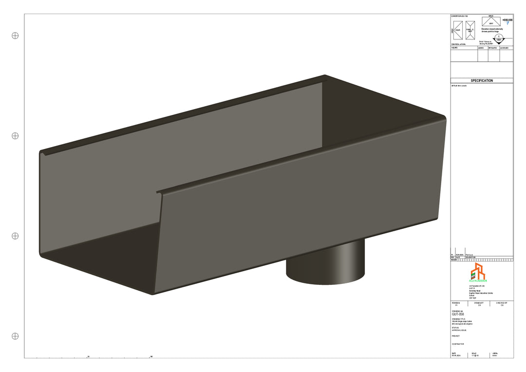 Aluminium Radius Gutter - Type 6 - End Spout - 63 Dia