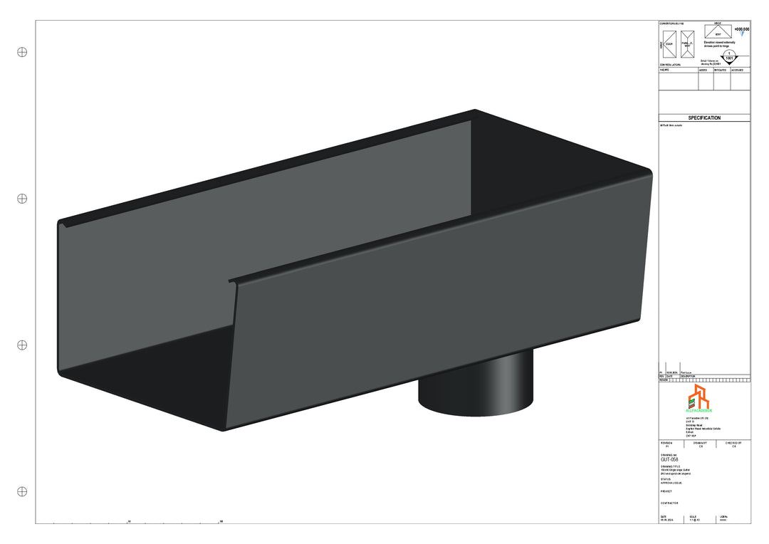 Aluminium Radius Gutter - Type 6 - End Spout - 63 Dia
