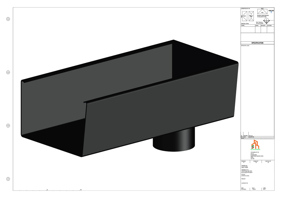 Aluminium Radius Gutter - Type 6 - End Spout - 63 Dia