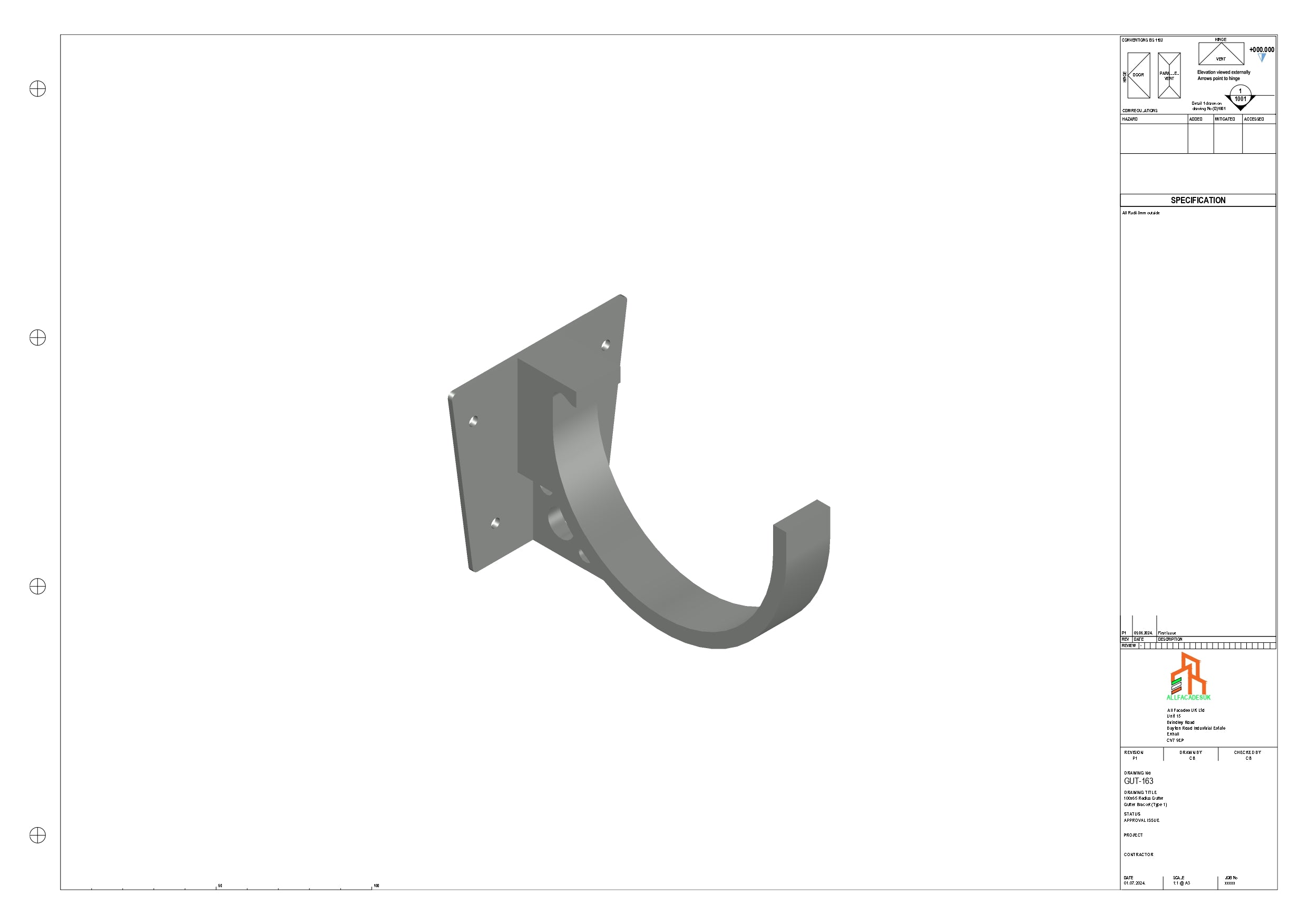 Aluminium Radius Secret Fix Bracket - Type 3 – Aluminium Cladding Ltd