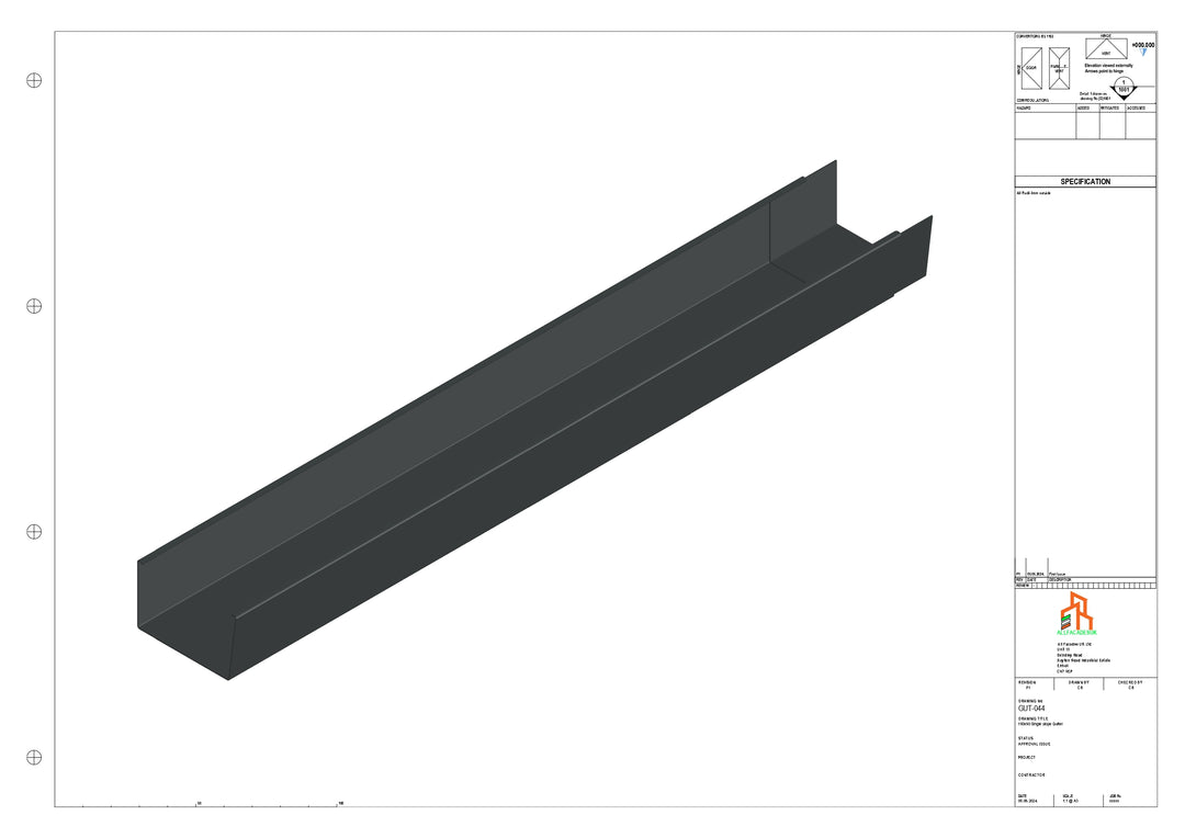 Aluminium Single Slope Gutter - Type 6 - 3M Length