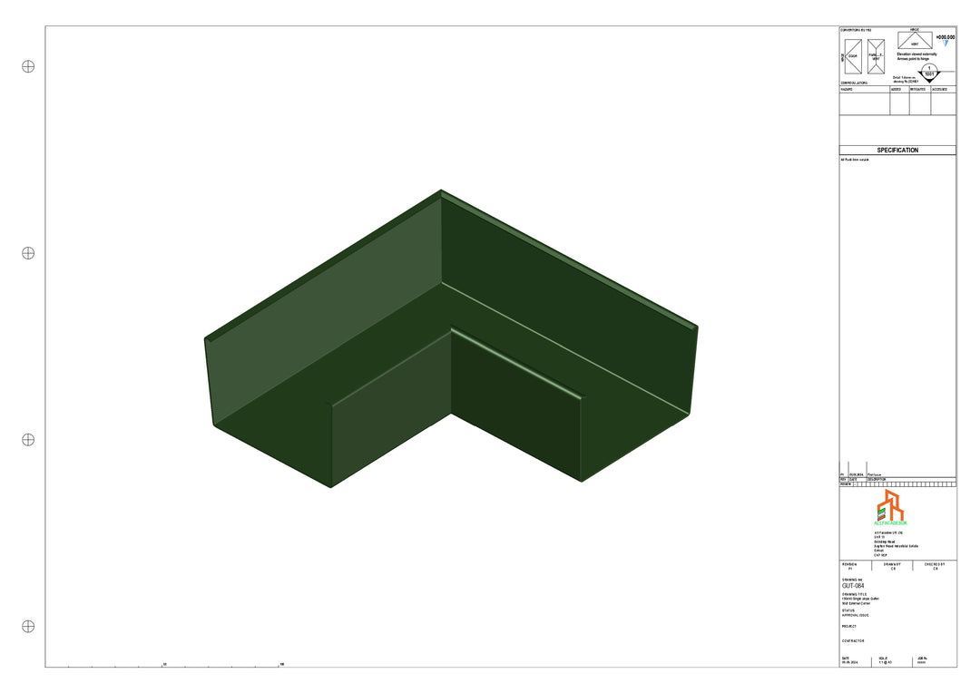 Aluminium Single Slope Gutter - Type 6 - 90 Degree Int Corner
