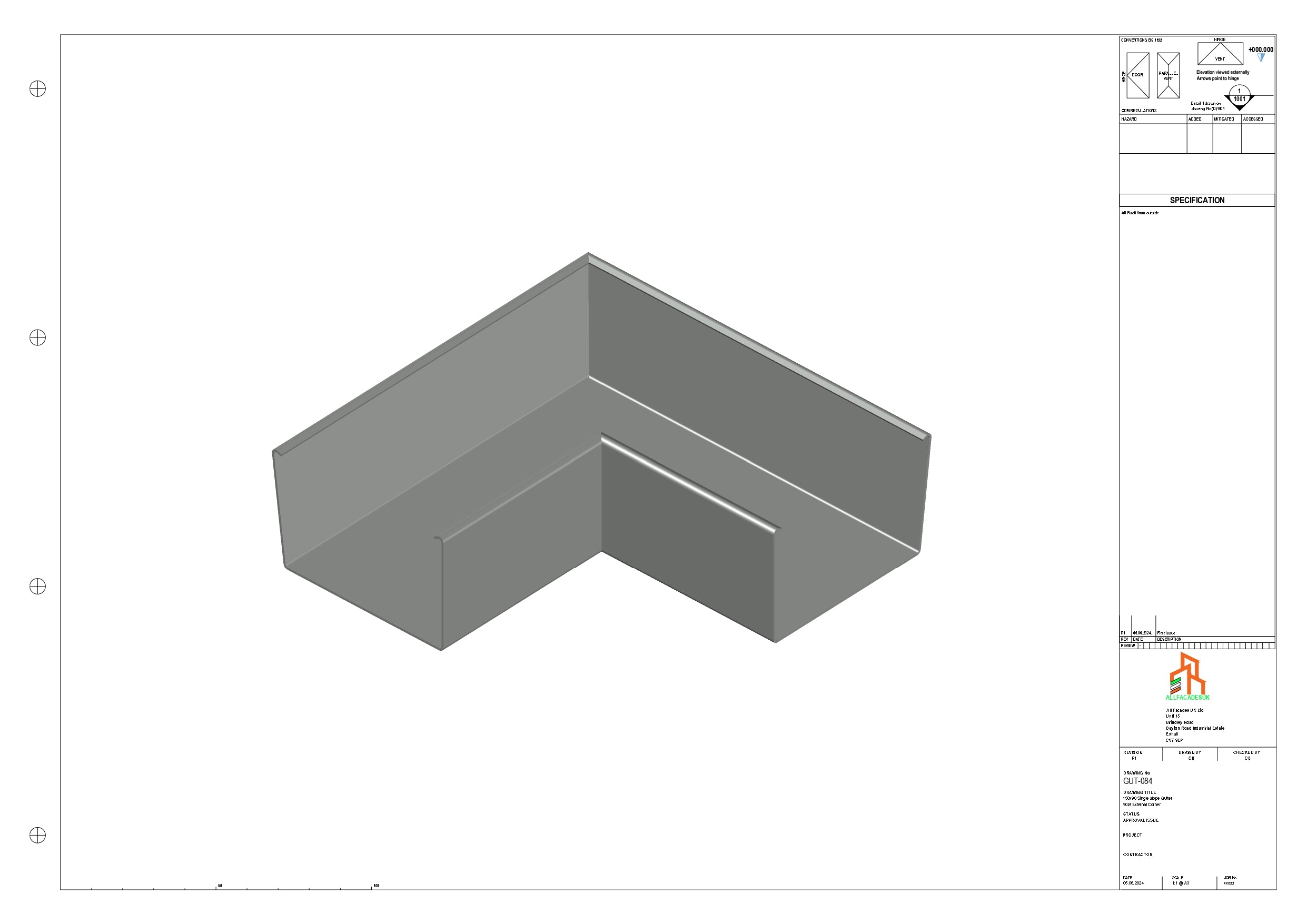 Aluminium Single Slope Gutter - Type 6 - 90 Degree Int Corner ...
