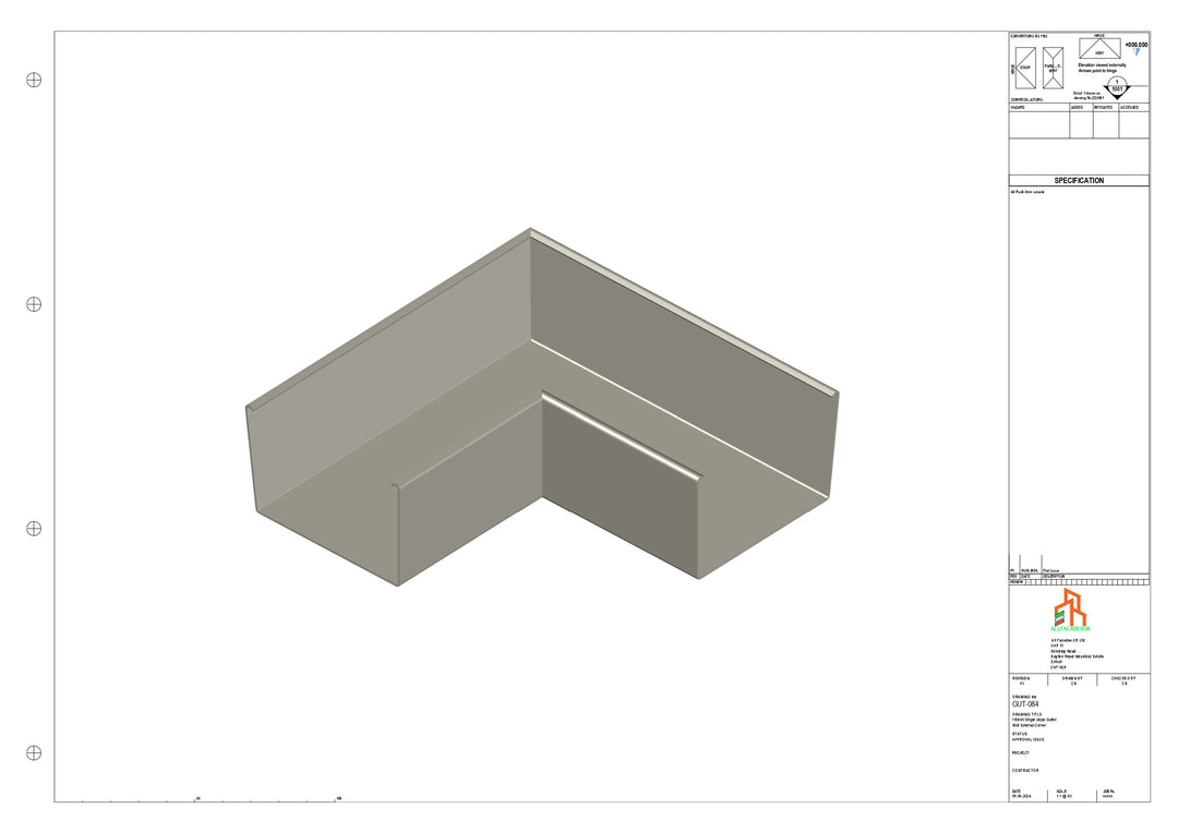 Aluminium Single Slope Gutter - Type 6 - 90 Degree Int Corner